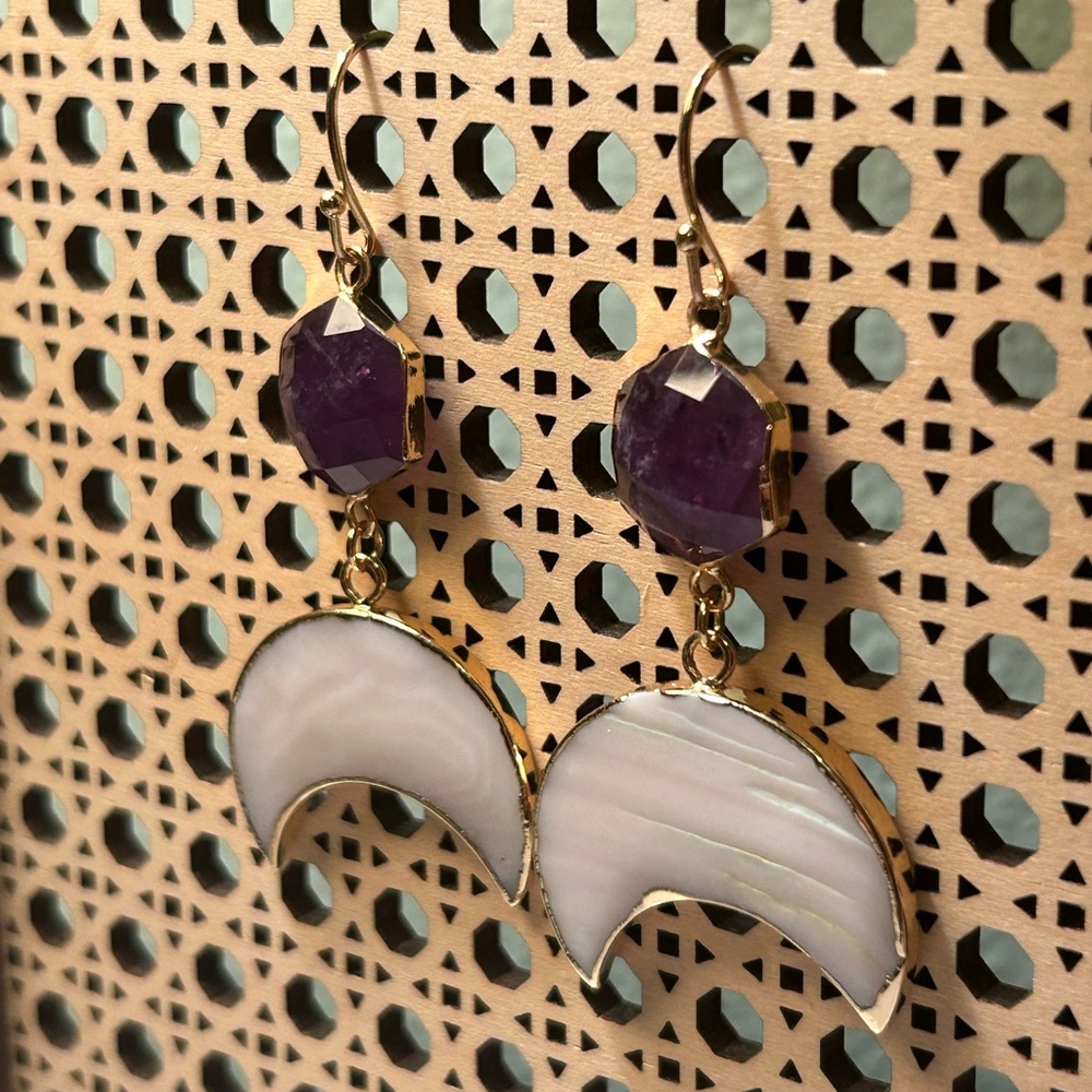 Amethyst and Abalone Crescent Earrings - Picture 4 of 6